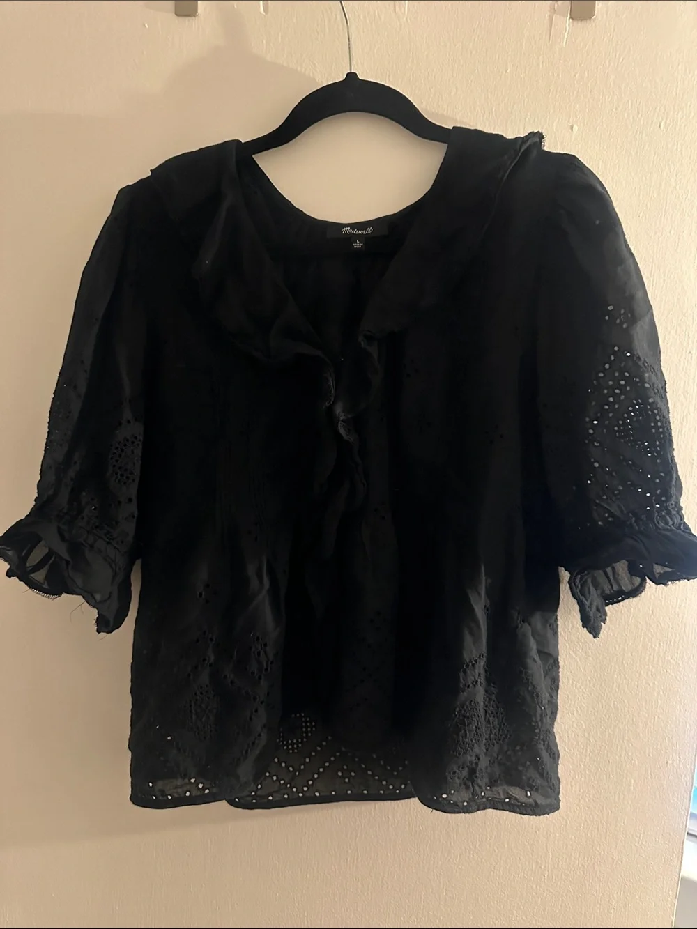 Madewell Black Eyelet Ruffle Short-Sleeve Blouse - Women